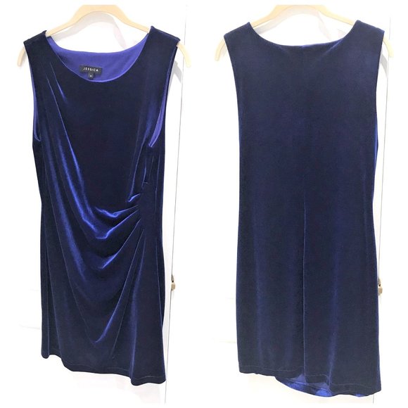 Women Jessica Blue Velvet Sleeveless Mini Dress Size 16 Made in Canada - Picture 1 of 5